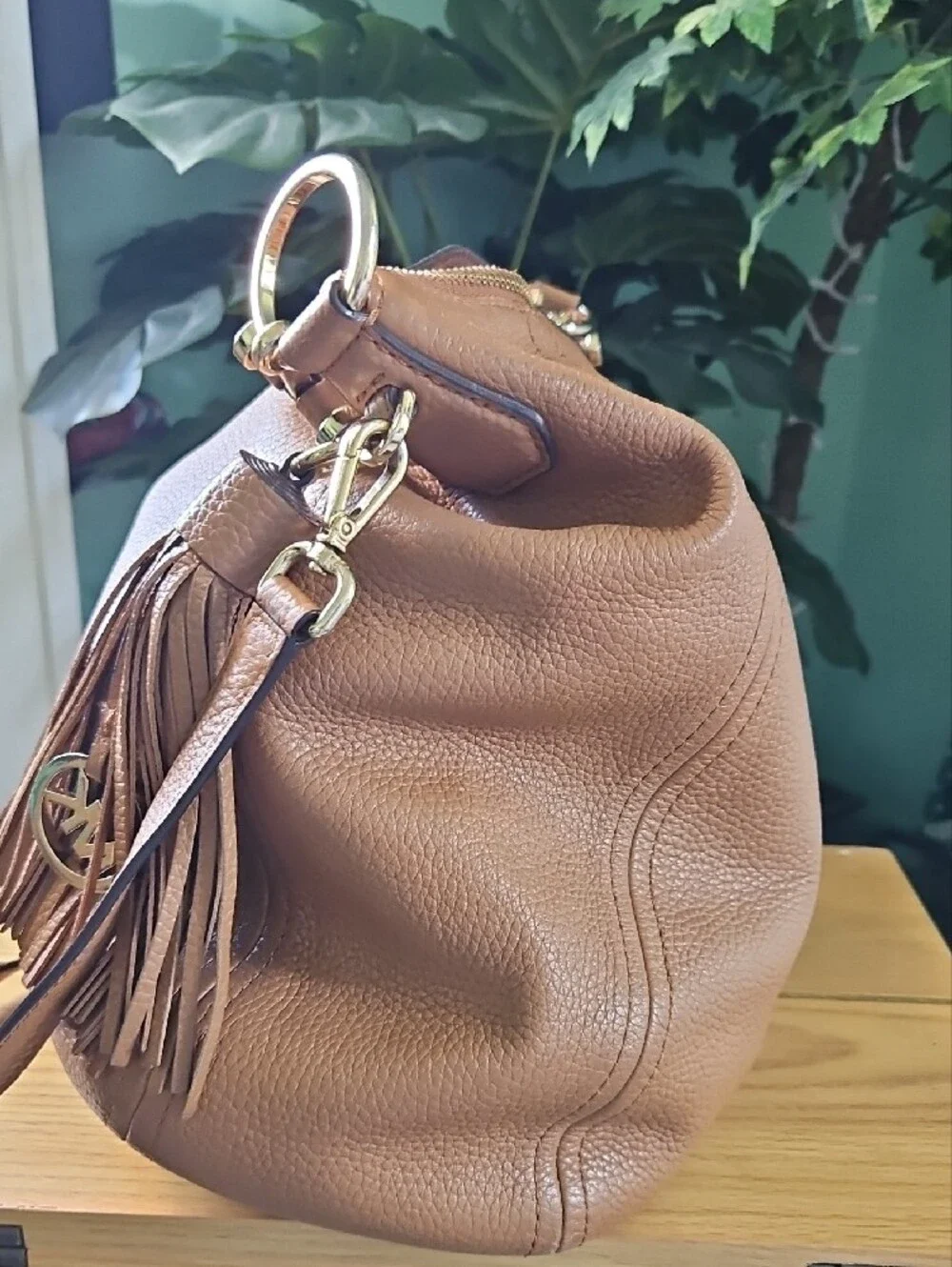Michael Kors Lydia Large Hobo Shoulder Bag with Tassel in Pebbled Leather